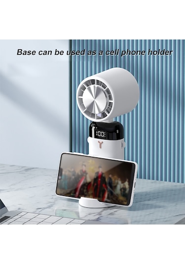 Hfambition Mobil Tutulabilir/asılabilir/masaüstü Fan S3214 Mavi - 90 Ayar, 3 Hız, 3600mah Batarya, Telefon Tutucu, Pil Göstergesi Sıcaklama Yok Mavi