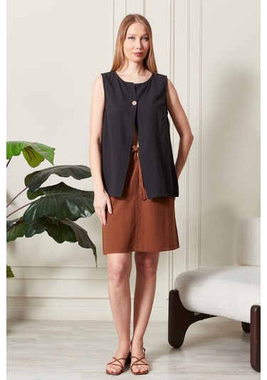 Keten Şık Farklı Tarz Nevin Bluz - Modern Ve Zarif Tasarım Siyah