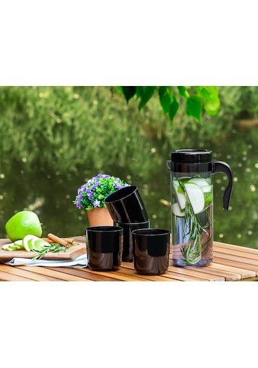 Madame Coco Laure 4 Bardaklı Sürahi Seti 1ksurh01369x14x24cm-füme