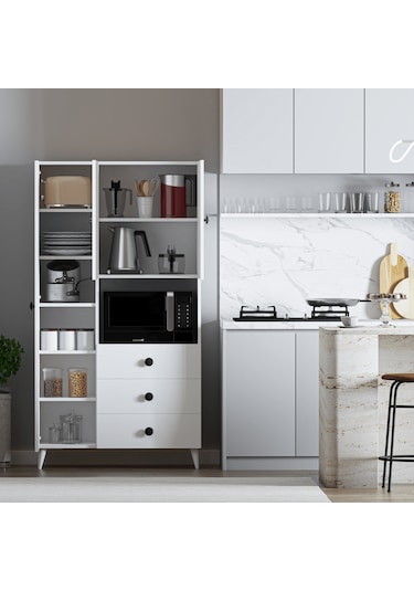 Çok Amaçlı Mutfak Mikrodalga Fırın Dolabı Beyaz