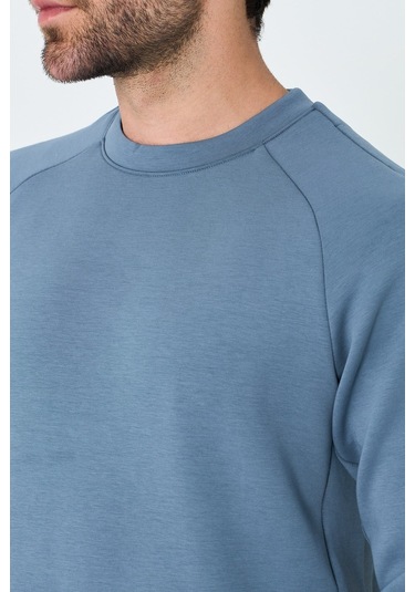 White Stone Mavi Pamuklu Erkek Basic Sweatshirt Blue
