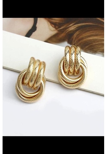 By Zeyna Aksesuar Kadın Vip Seri Özel Tasarım Marka Küpe Seti-4298 Altın