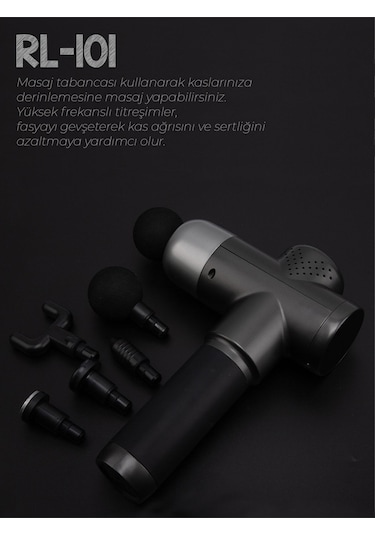 Profesyonel Şarjlı 5 Başlıklı Masaj Tabancası Vurmalı Titreşim Spor Aleti Gri