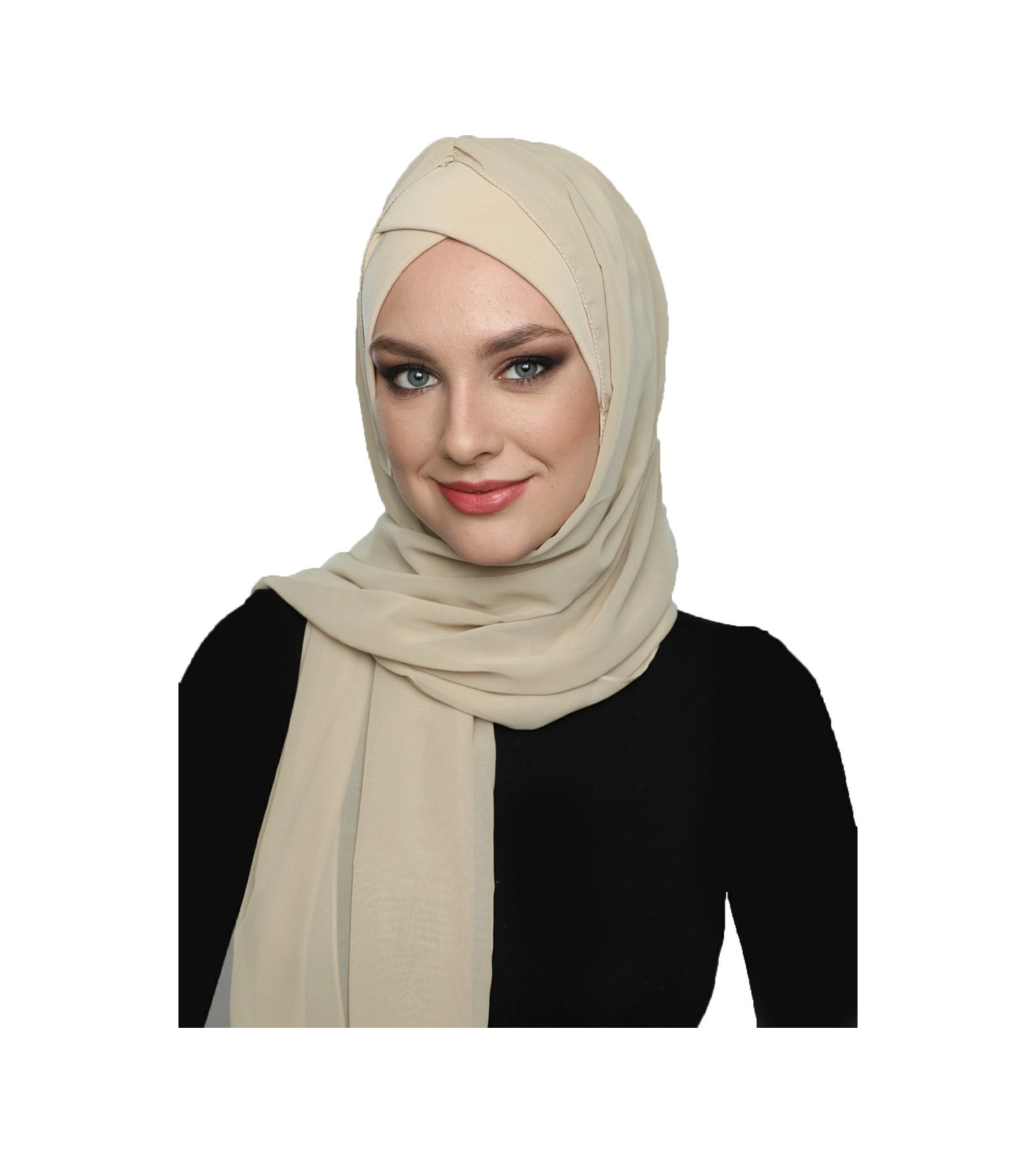 Şallı Takmatik Sade Bej Hazır Türban Tesettür Bone Namaz Örtüsü Bej