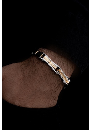 Grek Basamaklı Çelik Sarı Erkek Bileklik Künye Cblaltgrek1