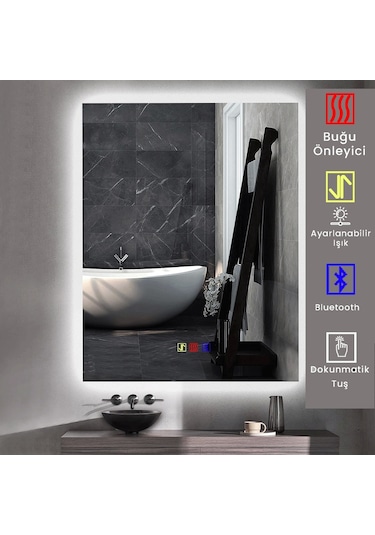 60x80 H Cm Bluetoothlu Buğu Çözücülü Dokunmatik Işıklı Ledli Banyo Aynası