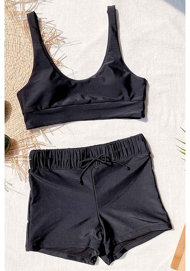 Angelsin Şortlu Tankini Bikini Takım Siyah