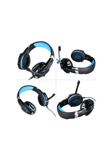 Youtek G9000 Oyun Kulaklığı 3.5mm + Usb, 40mm Sürücü, Gürültü Engelleme, Led Işık, Mikrofonlu - Siyah-mavi