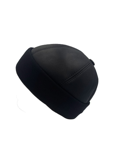 Deri Siyah Içi Kürklü Bere