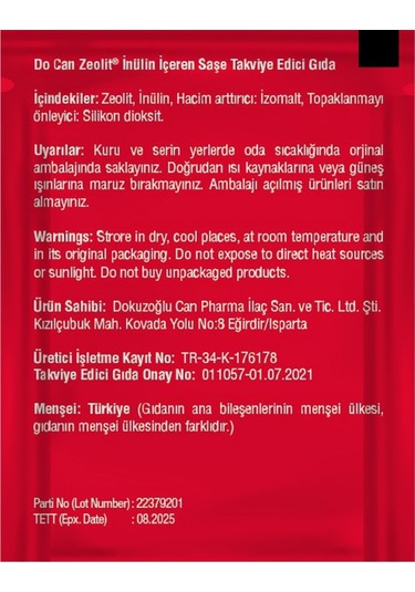 Zeolit ve İnülin İçeren Vitamin 60 Şase