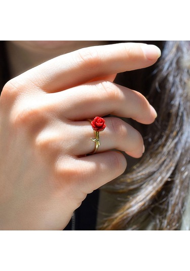 Lilarote Altın Kırmızı Gül Yüzük