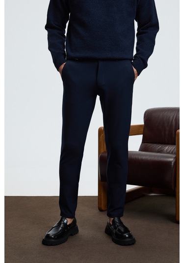 CRUDO Erkek Yanları Ve Arkası Cepli Fermuarlı Regular Fit Dokuma Lacivert Pantolon