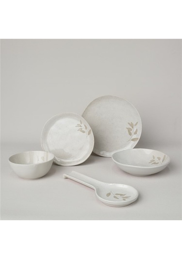 Linens Laurel Seramik 20 Cm Pasta Tabağı Ekru Ekru