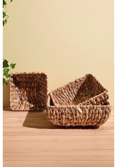 Cliento 3'lü Hasır Kare Organizer Set Kahverengı Kahverengi