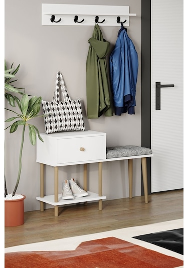 Puflu Ayakkabılık Düşer Kapaklı Ayakkabılık Raflı Ayakkabılık Iki Raflı-beyaz Beyaz