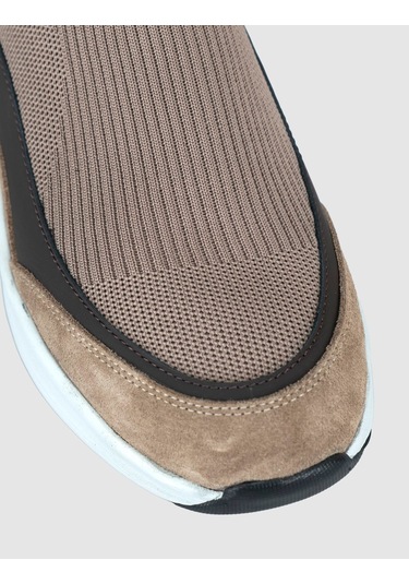 Cabani Bej Modern Triko Slip-on Sneaker Siyah - Neon Yeşil