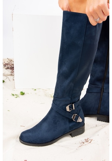 Fox Shoes Lacivert Süet Kadın Çizme E726203402