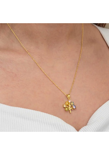 Artsmagazinmücevher Gümüş Gold Renkli Hayat Ağacı Kadın Kolye