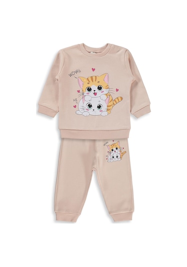 Civil Baby Kedi Baskılı Takım - Pudra