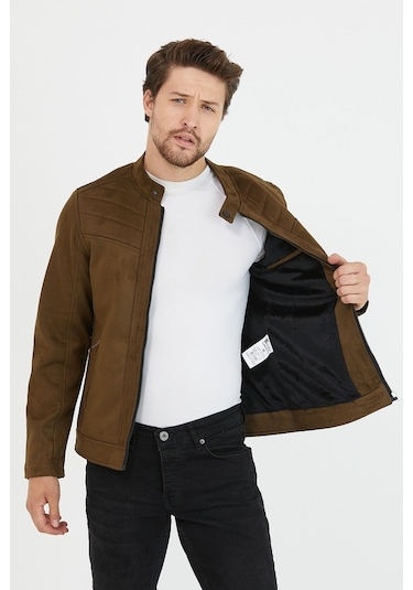 Erkek Haki Dar Kesim Süet Ceket Mont- Haki