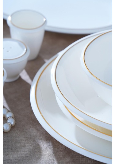 Wilhide 12 Kişilik 54 Parça Porselen Yemek Takımı Beyaz - Gold