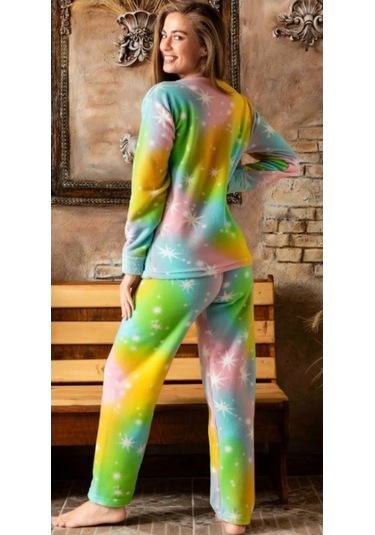 Kadın Desenli Yumuşak Polar Kışlık Pijama Eşofman Tek Alt Beyaz-renkli