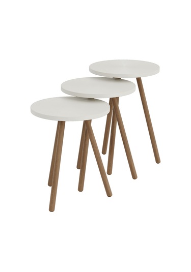 Üçlü Zigon Sehpa Ahşap Ayaklı Pastel Renkli Yuvarlak Tasarım