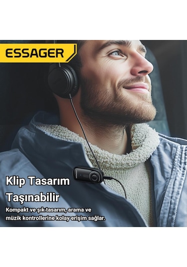 Essager Bluetooth 5.3 3.5mm Jack Aux Araç Ses Aktarım Kiti Fm Transmitter Kulaklık Araç Müzik Akratım Kiti 01