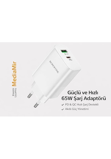 Bn10 65w Süper Hızlı Şarj Aleti Type-c Pd & Usb-a Qc Çift Portlu Adaptör