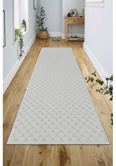 Pamuk Tabanlı Modern Tasarımlı Sisal Dama Gri Renk Halı Krem