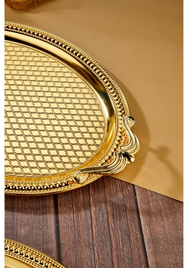 Cooker 2'li Özel Lüx Oval Paslanmaz Çelik Tepsi Büyük: 44 Cm Küçük : 37 Cm Sarı