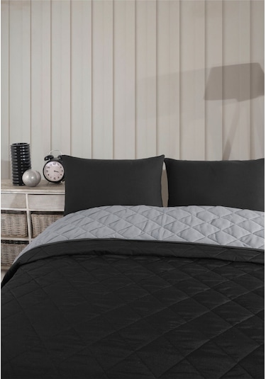 Formeya Siyah-gri Çift Taraflı Tek Kişilik Pike Çok Amaçlı Yatak Örtüsü