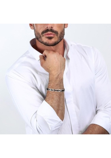 Maserati Jm422atz16 Erkek Bileklik Gümüş - Siyah