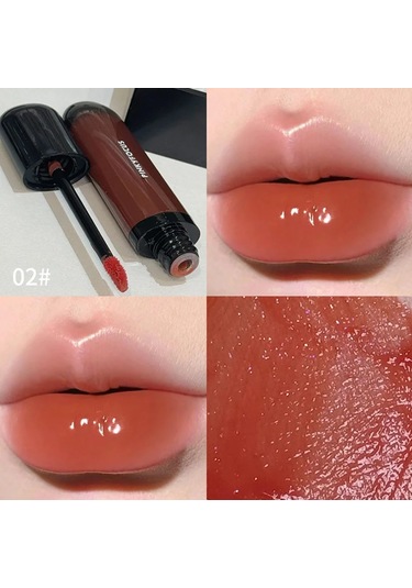 Kırmızı Kahverengi Ayna Dudak Sır Su Işığı Nemlendirici Yapışmaz Bardak Son 02 Pembe