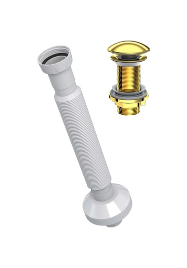 Elixir Pop Up Sifon Seramik Başlıklı+körüklü Gider Borusu-taşma Deliksiz Gold Altın