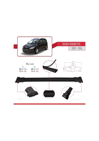 Skoda Roomster 2007-2015 Arası İle Uyumlu Fly Model Ara Atkı Tavan Barı Siyah
