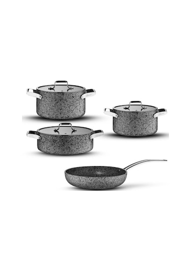 Brioni Stone-h 7 Parça Çizilmez Yanmaz Yapışmaz Indüksiyon Tencere Seti Gri