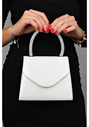 Luvishoes Monako Sedef Saten Taşlı Kadın El Çantası Sedef