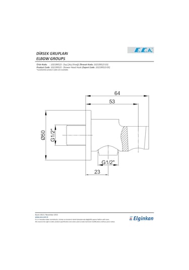 Eca Duş Çıkış Dirseği 102199523 Krom