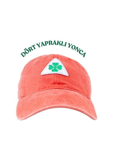 Perlotus Vintage Yıkamalı Pamuk Şapka Dört Yapraklı Yonca Nakışlı Turuncu Turuncu
