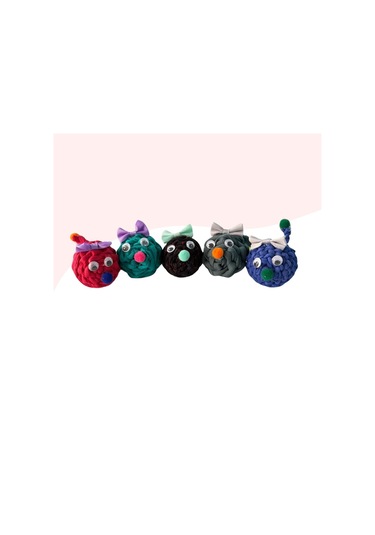 5li Çıngıraklı Örme Kedi Oyuncağı 9cm Kırmızı-yeşil-siyah-gri-mavi