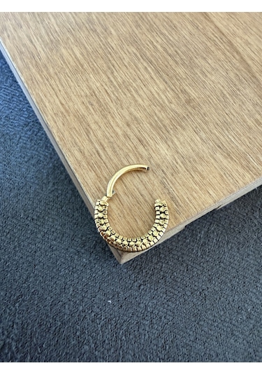 %100 316 L Cerrahi Çelik Antik Desen Kilitli Halka Piercing Altın