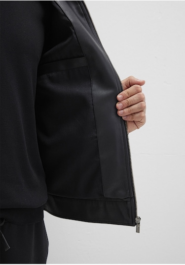 Mavi - Dik Yaka Siyah Suni Deri Ceket 0110634-71379 Siyah