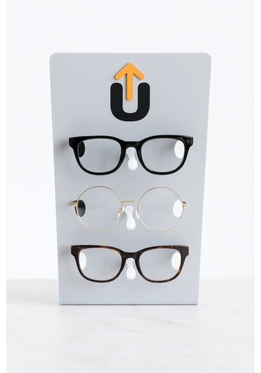 Upeka 3'lü Pleksi Modern Mağaza Ofis Ev Masaüstü Gözlük Standı Gri Renk 35cm Açık Gri