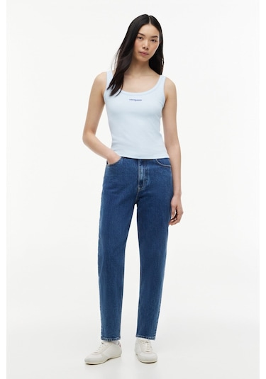 Tommy Hilfiger 90'lar Tarzı Yüksek Bel Dar Paça Mom Jean Bj4133-16255 Mavi