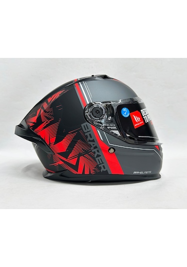 Şefaf Vizörlü + İç Güneş Vizörlü + Mt Braker Sv Charm B5 Kapalı Kask Mat Kırmızı - Siyah