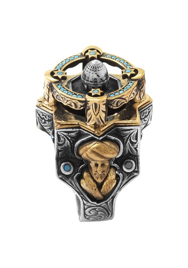 Mescid-i Aksa Detaylı Kenarları Fatih Sultan Mehmet Siluet İşlemeli Koleksiyonluk 925 Ayar Gümüş Erkek Yüzük Gümüş - Sarı Mescid-i Aksa Detaylı Kenarları Fatih Sultan Mehmet Siluet İşlemeli Koleksiyonluk 925 Ayar Gümüş Erkek Yüzük Gümüş - Sarı