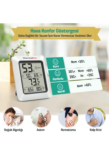 ThermoPro TP50 Termometre İç Mekan Dijital Sıcaklık ve Nem Ölçer