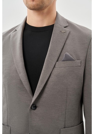 Koyu Antrasit Kazayağı Desen Örme Mono Yaka 2 Düğme 6 Drop Slim Fit Classic Ceket 1002245166 070 Koyu Antrasit