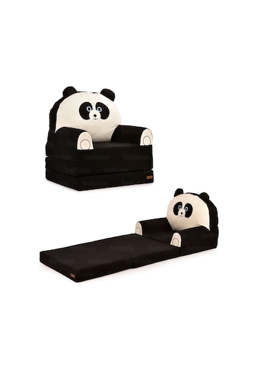 Portatif Katlanabilir Sevimli Çocuk Koltuğu - 3 Katlı Çocuk Yatak Koltuk - Taşınabilir Bebek Koltuğu Siyah